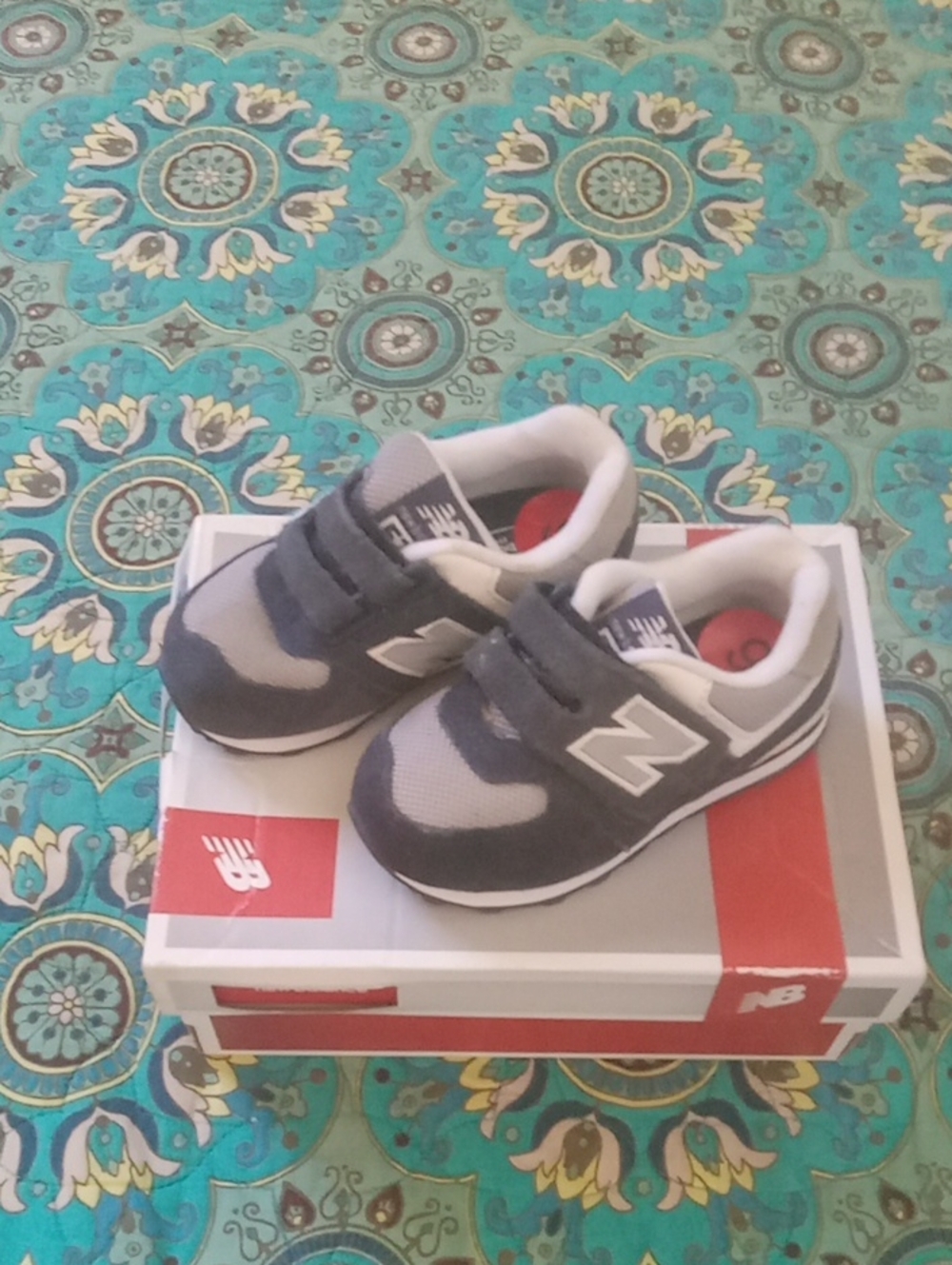 New Balance Kids Gray and White Velcro Sneakers
